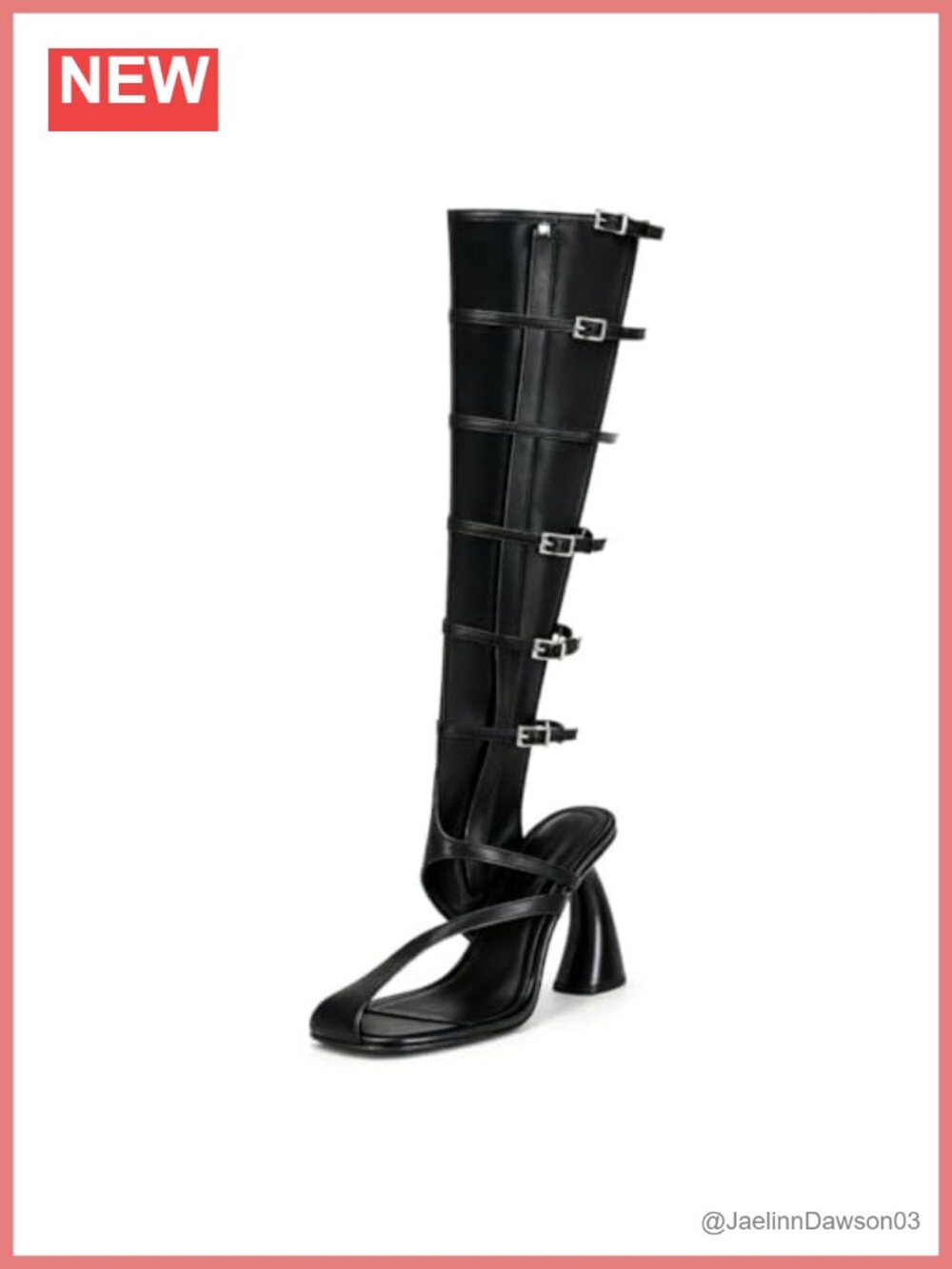 Gladiator Knee High Chunky Heel Boots with Open Square Toe, Side Zipper, Faux
